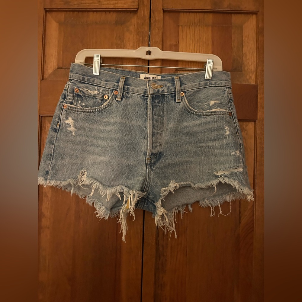Agolde Women's Sz 27 Summery Coastal Bohemian Distressed Button Fly Jean Shorts